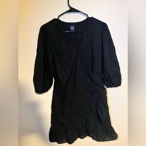 Gap Black Eyelet Mini Wrap Dress with Ruffle Hem Size S